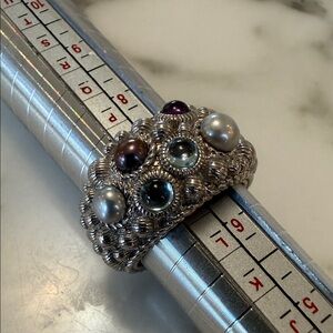 Judith Ripka multi-gemstone and pearl ring, size 7